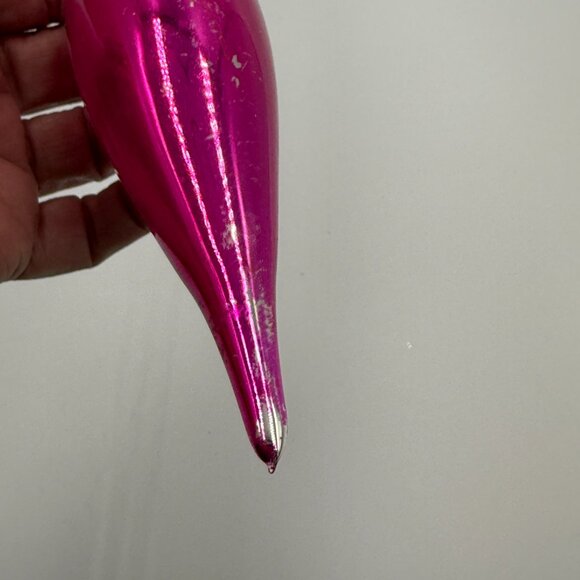 2 Vtg Poland Mercury Glass Teardrop Icicle Christmas Ornaments 8.5" Fuschia Red - Picture 10 of 15